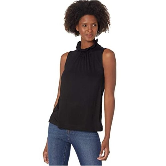 Vince Camuto True Black Smocked Ruffles Sleeveless Knit Pullover Top - Picture 4 of 7
